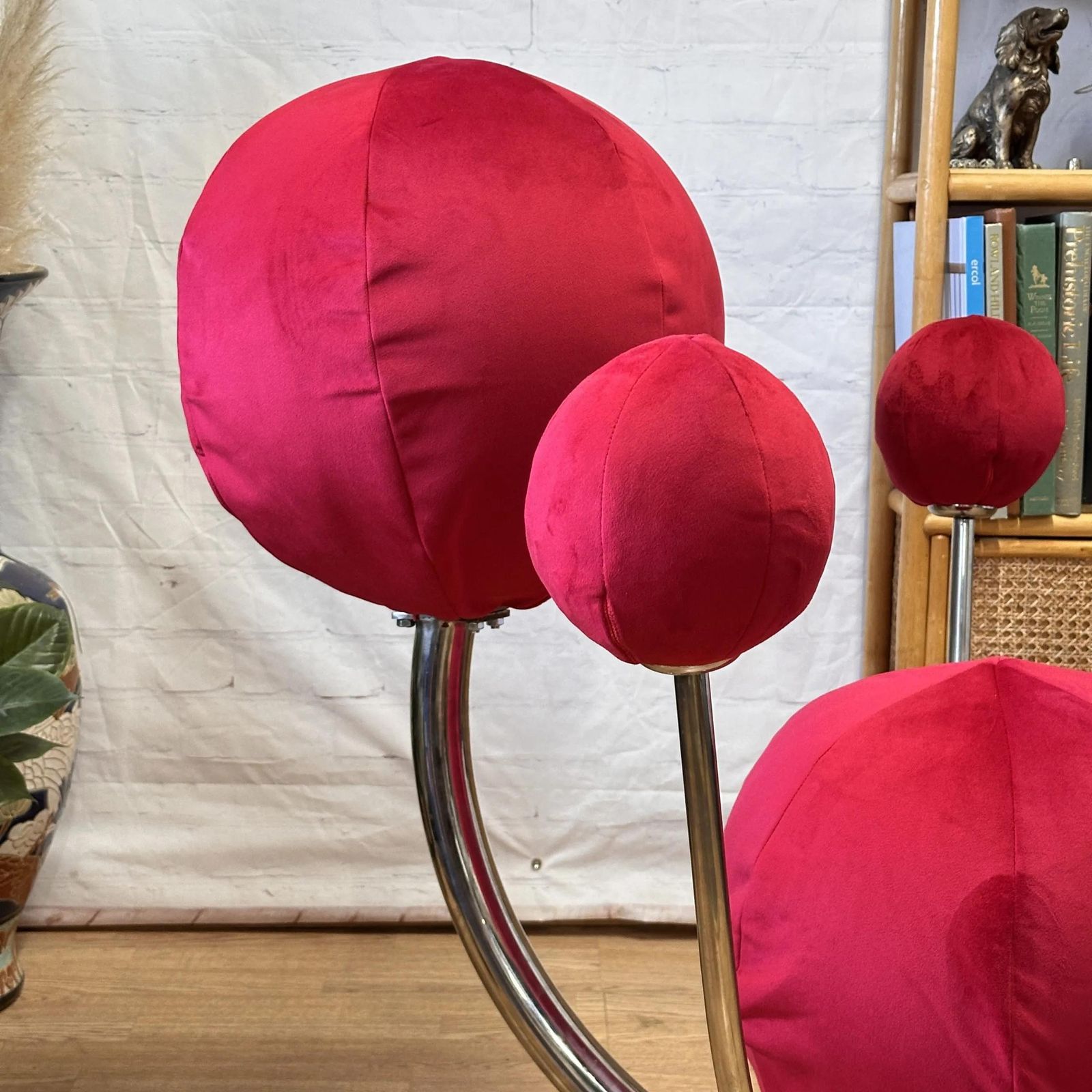 Furniture Alan Eagle Solar System Chair Red Velvet & Chrome Post Modern Orbital Design photo