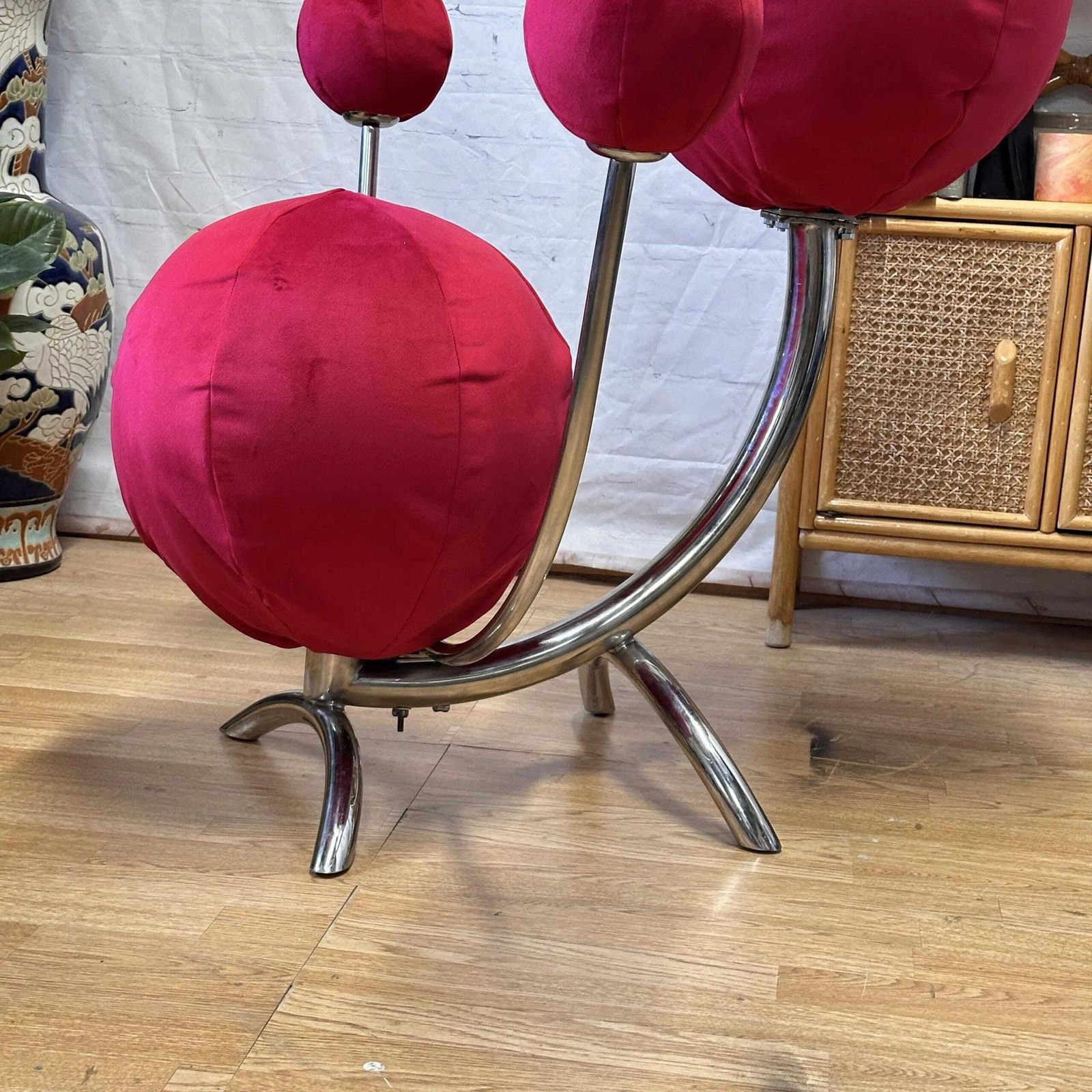 photo buy Alan Eagle Solar System Chair Red Velvet & Chrome Post Modern Orbital Design