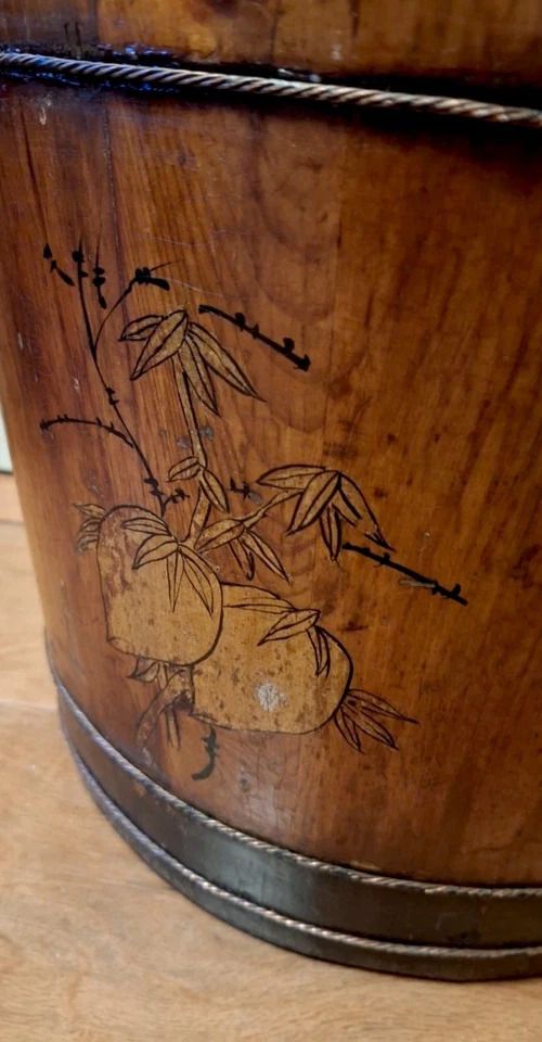 Large Rare Chinese Antique Well Bucket Hand Painted, Planter, Fire Store photo vinterior