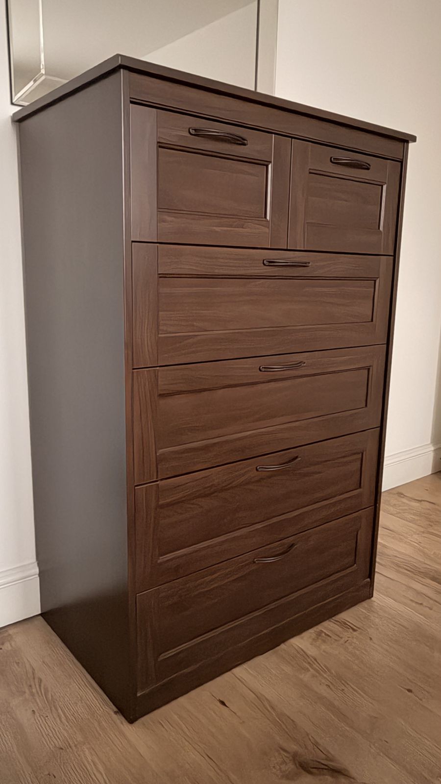 Contemporary Dark Wood‑Effect Tallboy Chest Of Drawers photo furniture