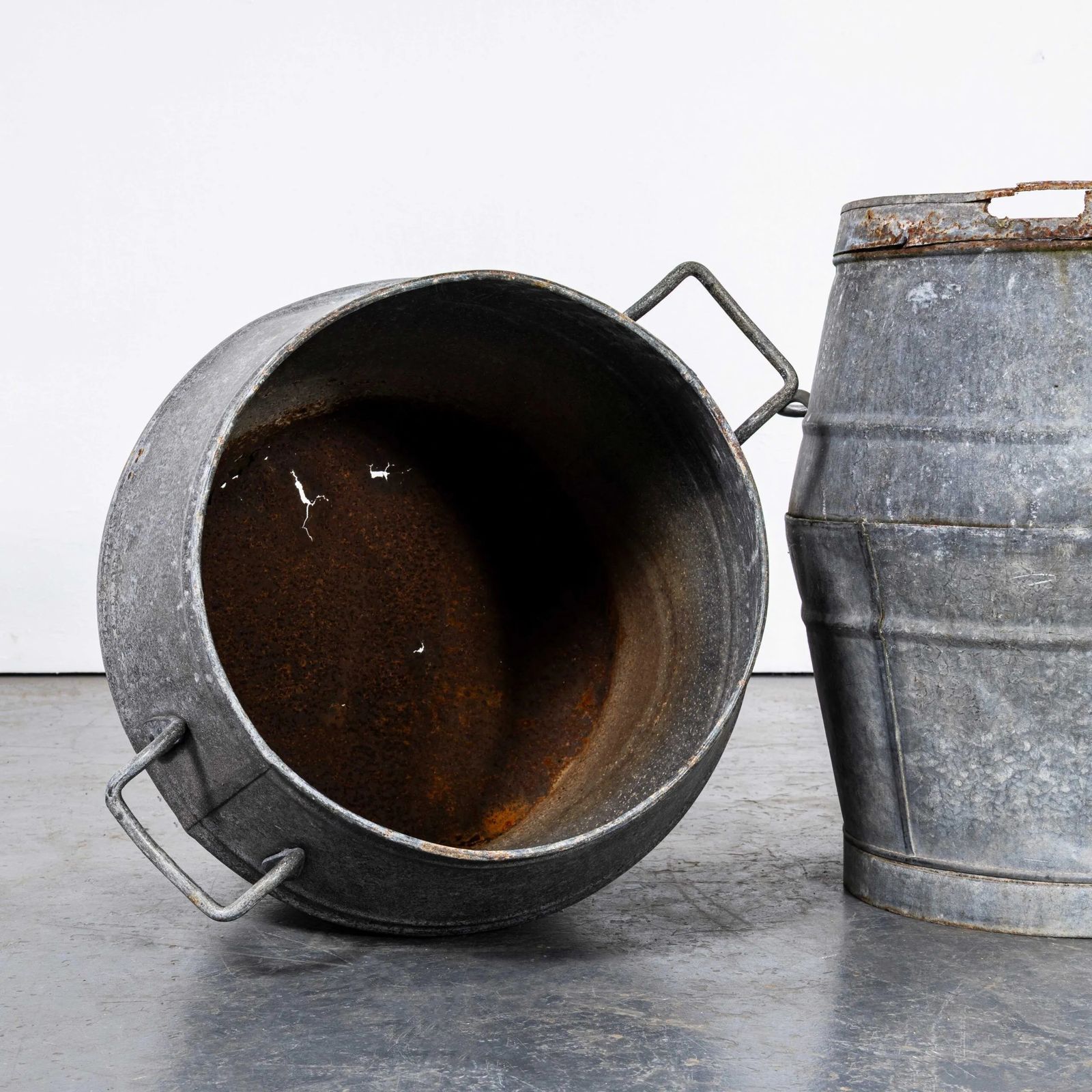 1940’s Original Belgian Washing Dolly Tubs – Planters – Pair photo for sale