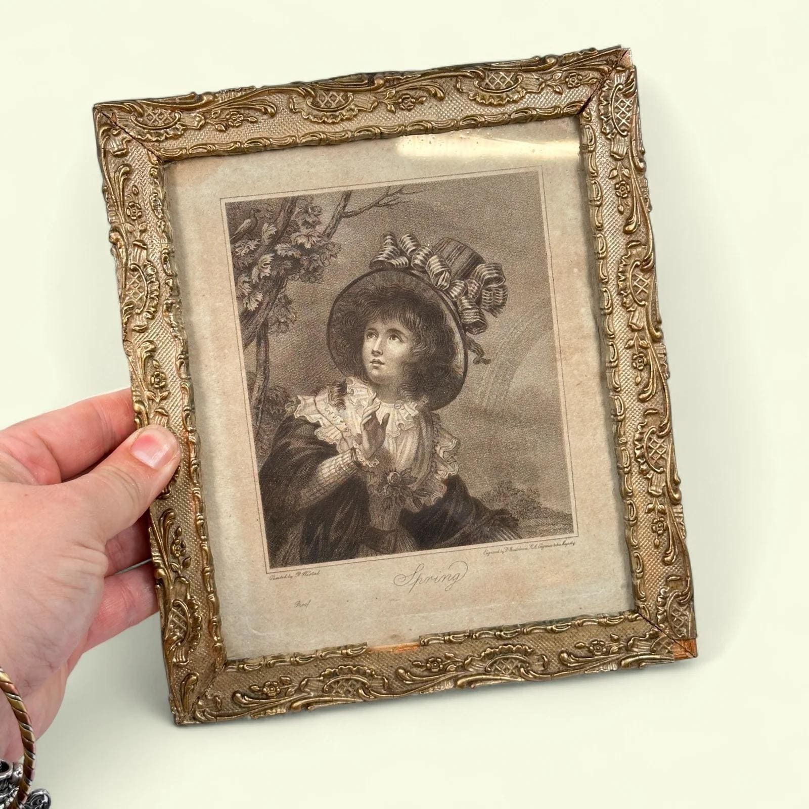 Antique Bartolozzi Stipple Engravings Pair, Proof Print, R. Westall, Seasons, Gilt Frame photo vinterior