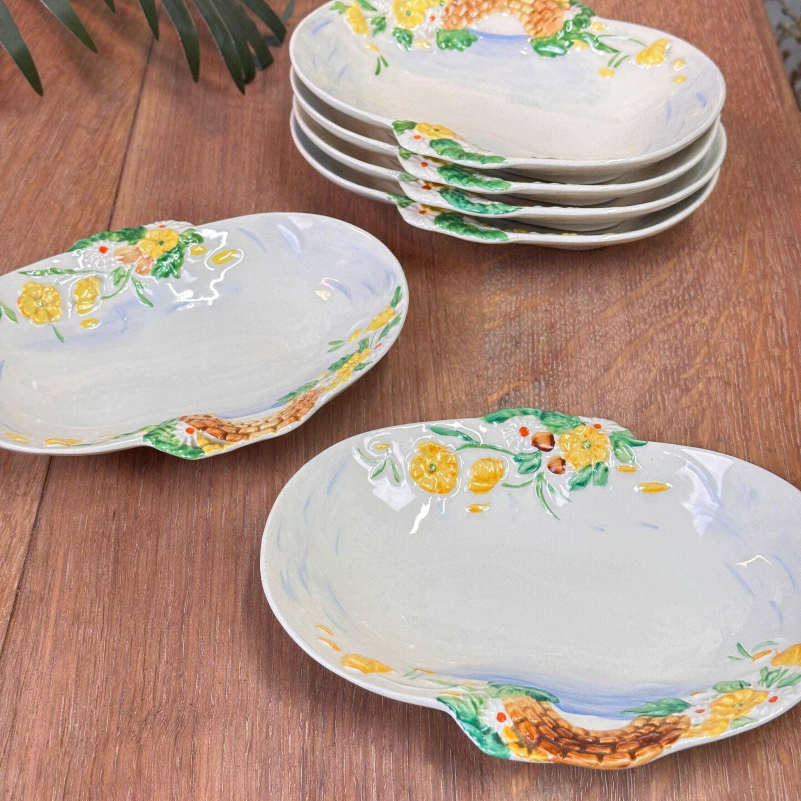 Set Of 6 Clarice Cliff Springtime Dishes Newport Pottery Art Deco 1930s Floral Relief photo for sale