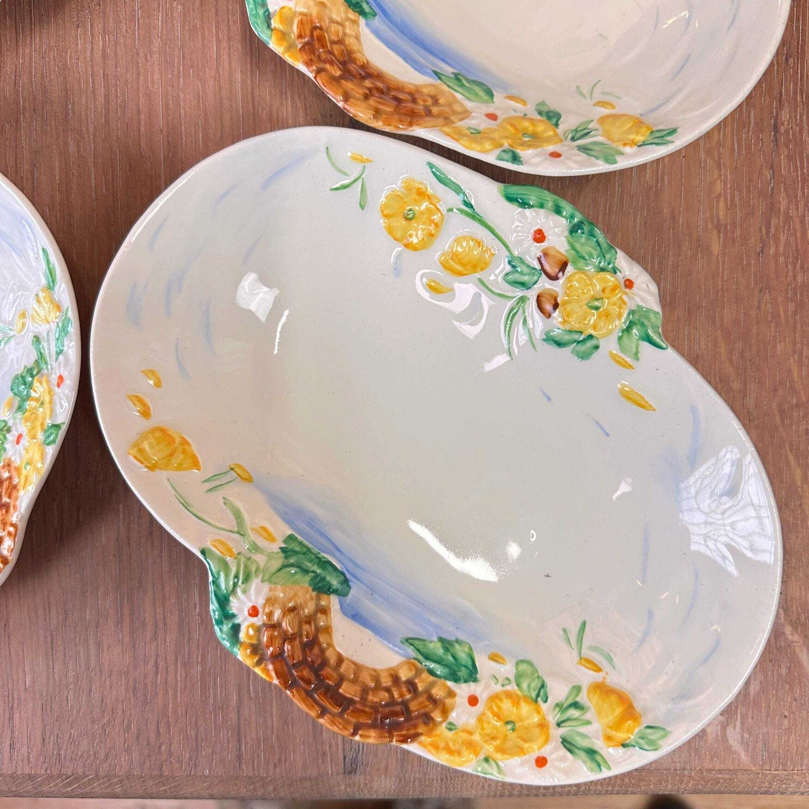 Set Of 6 Clarice Cliff Springtime Dishes Newport Pottery Art Deco 1930s Floral Relief photo vintage