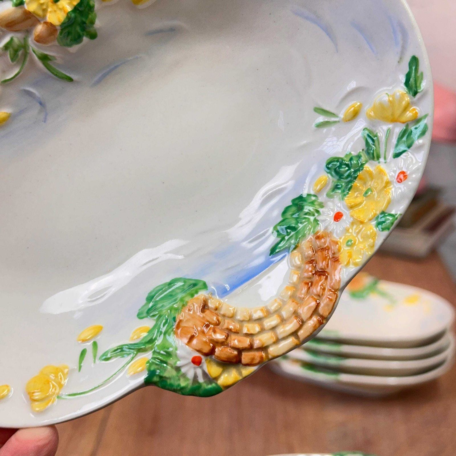 79.0 Set Of 6 Clarice Cliff Springtime Dishes Newport Pottery Art Deco 1930s Floral Relief photo