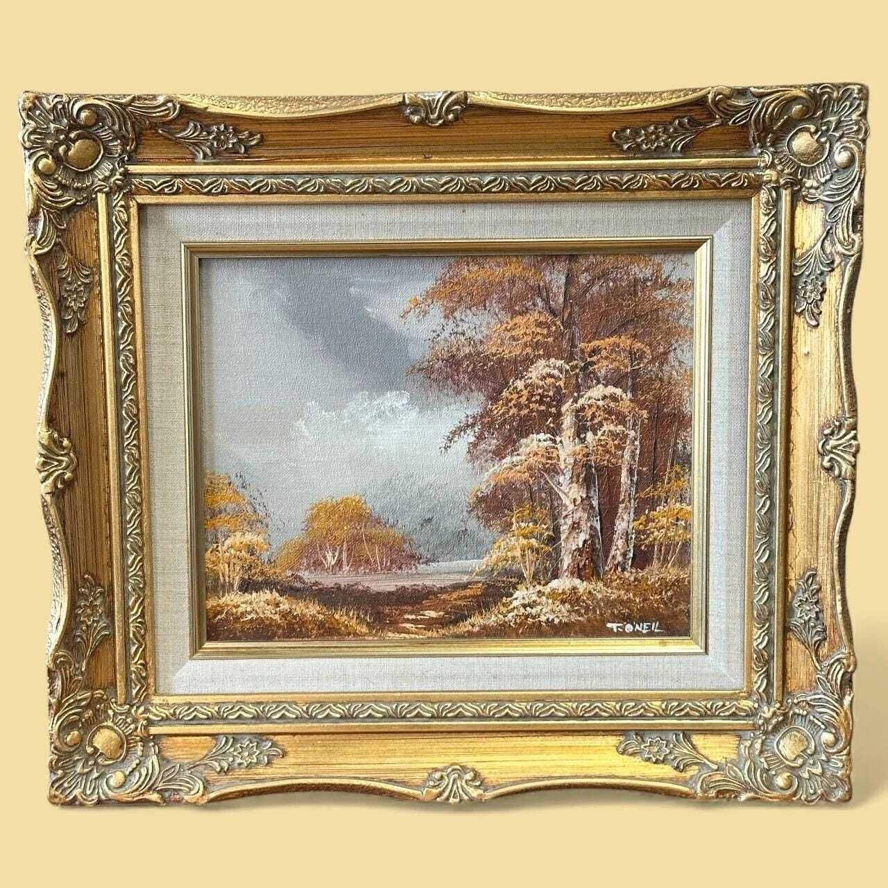 Vintage Signed T. O'neil Oil Painting Landscape In Ornate Gold Gilt Frame