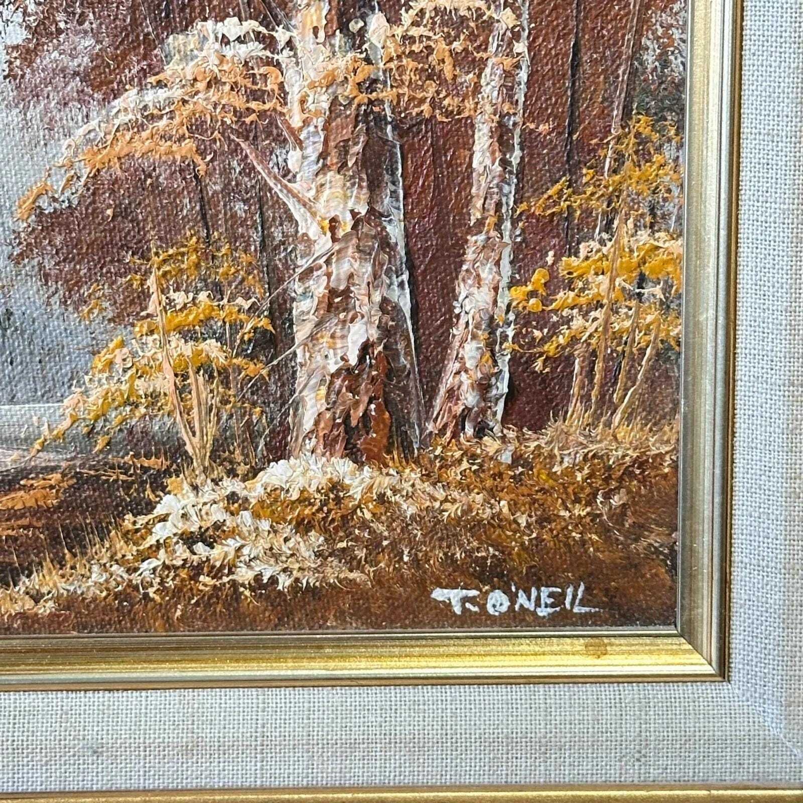 photo furniture Vintage Signed T. O'neil Oil Painting Landscape In Ornate Gold Gilt Frame
