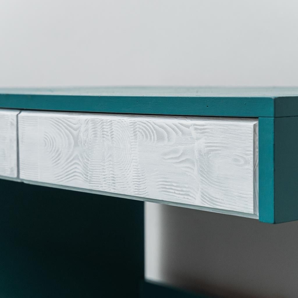 Vintage Petrol Green Desk With Drawers From The 1970s, Modern Antiques photo for sale