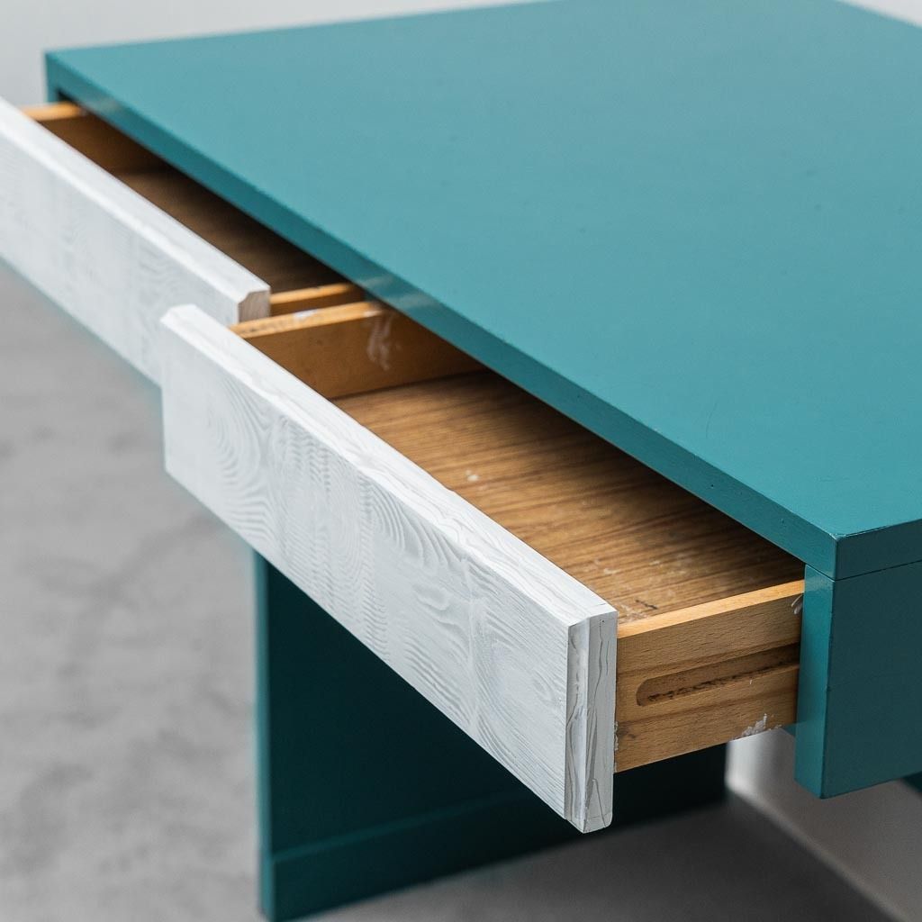 Vintage Petrol Green Desk With Drawers From The 1970s, Modern Antiques photo 390.0