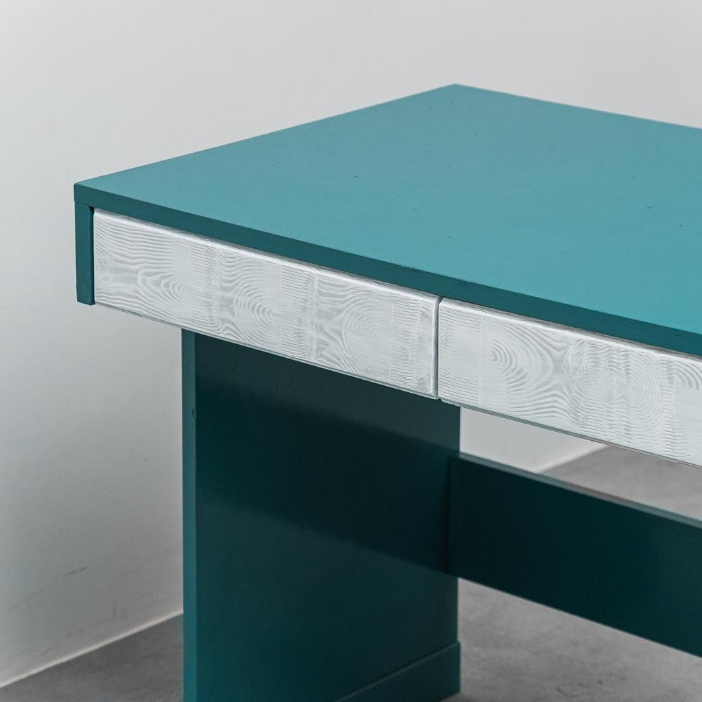 Vintage Petrol Green Desk With Drawers From The 1970s, Modern Antiques photo vintage