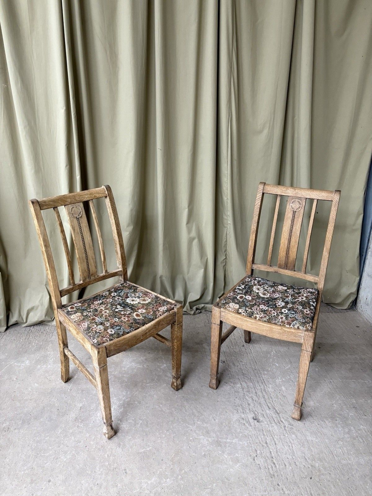 Vtg Antique Set Of 2 Arts And Crafts Dining Side Church Chairs Danish R1039 photo buy