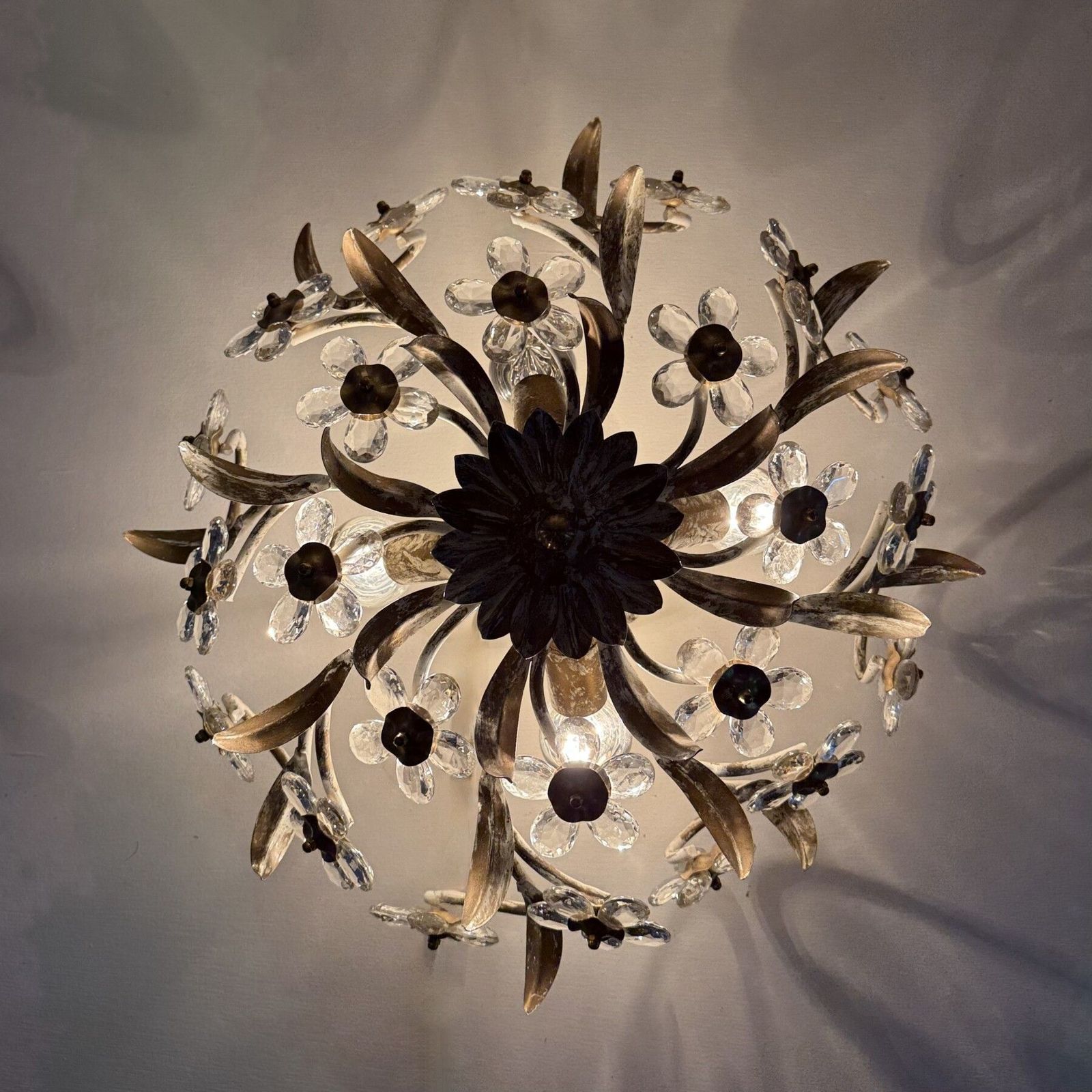 Vintage Plafondlamp Met Kristallen Bloemen, Jaren 1970 photo for sale