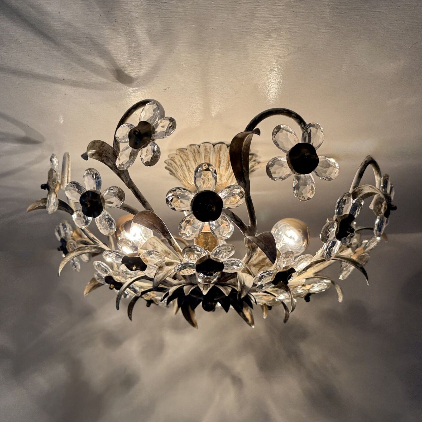 Vintage Plafondlamp Met Kristallen Bloemen, Jaren 1970 photo Verlichting