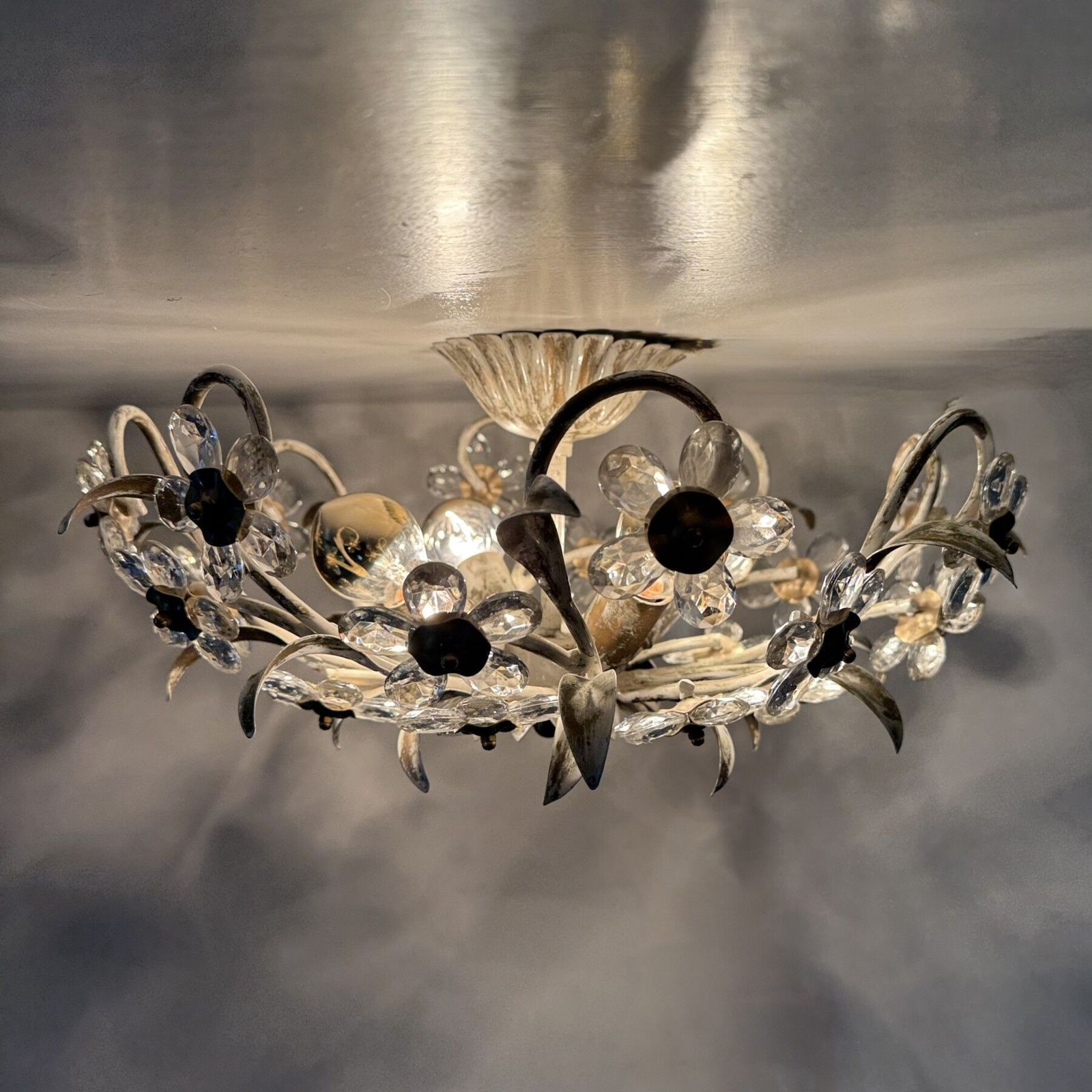photo for sale Vintage Plafondlamp Met Kristallen Bloemen, Jaren 1970
