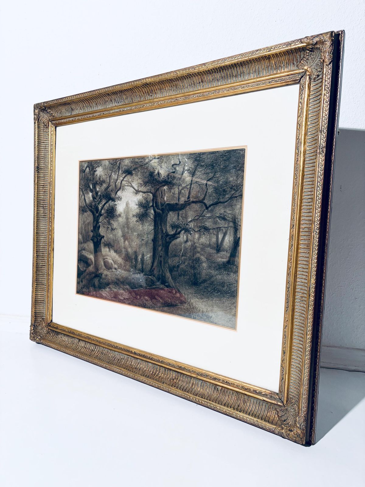 Large Auguste Allongé 1800s Charcoal Painting With Antique Frame / French Art photo Art