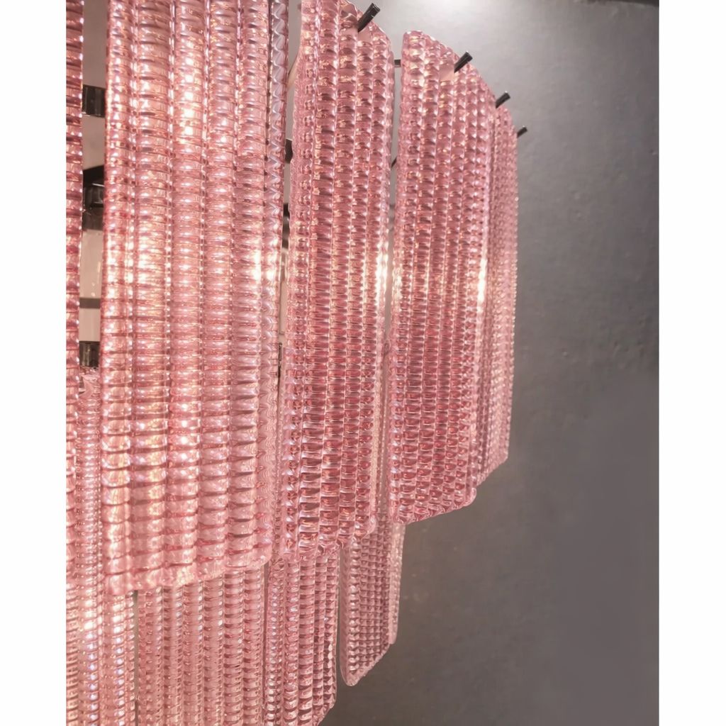 Contemporary Murano Glass Sputnik Chandelier, Mazzega Venini Barovier Style In Pink Strip Color photo Lighting