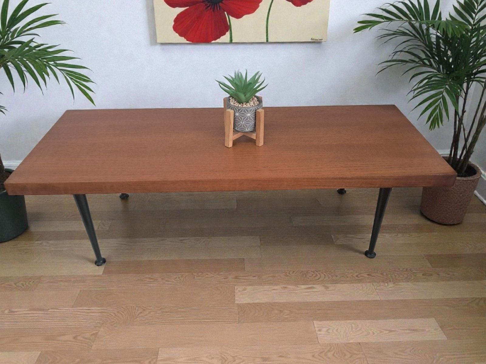 Mid Century Modern Coffee Table Teak Black Legs  Retro Vintage