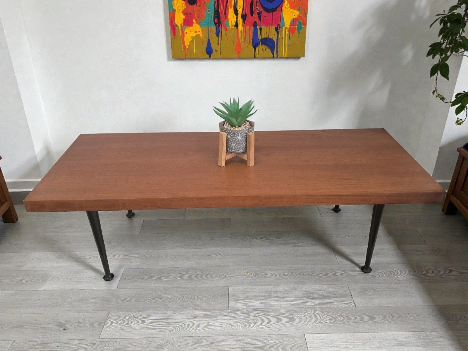 Mid Century Modern Coffee Table Teak Black Legs  Retro Vintage photo furniture
