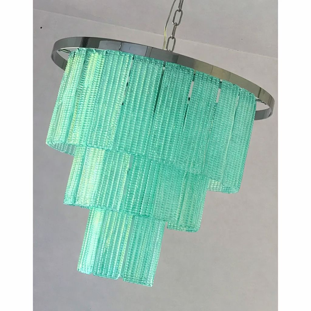 Contemporary Murano Glass Sputnik Chandelier, Mazzega Style In Sea Green Color Italian Simoeng photo vintage