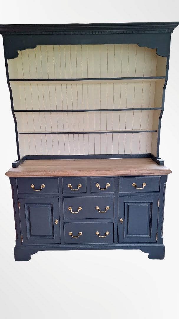 Painted Welsh Dresser In Cream & Dark Grey