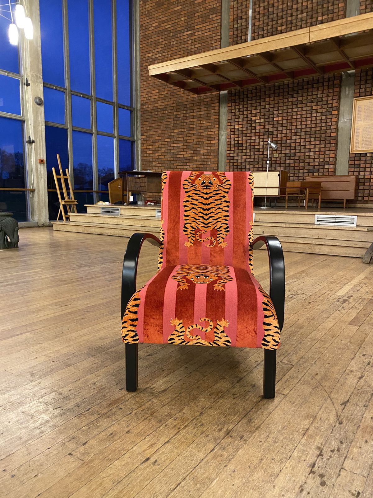 Furniture 1940s Art Deco Armchair Bentwood Ebonised Pink Schumacher Jokhang Tiger Velvet Animal Thibet photo