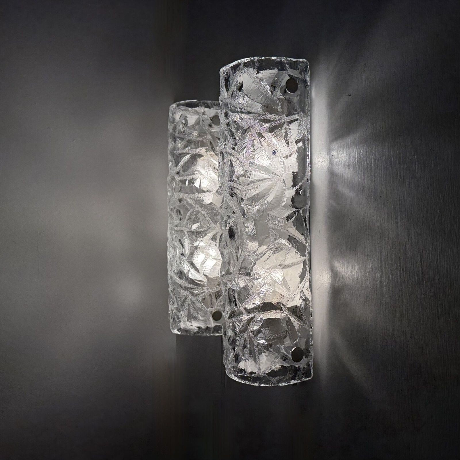 Pair Of Kaiser Leuchten Ice Glass Wall Lamps Sconce , 1970s photo vinterior