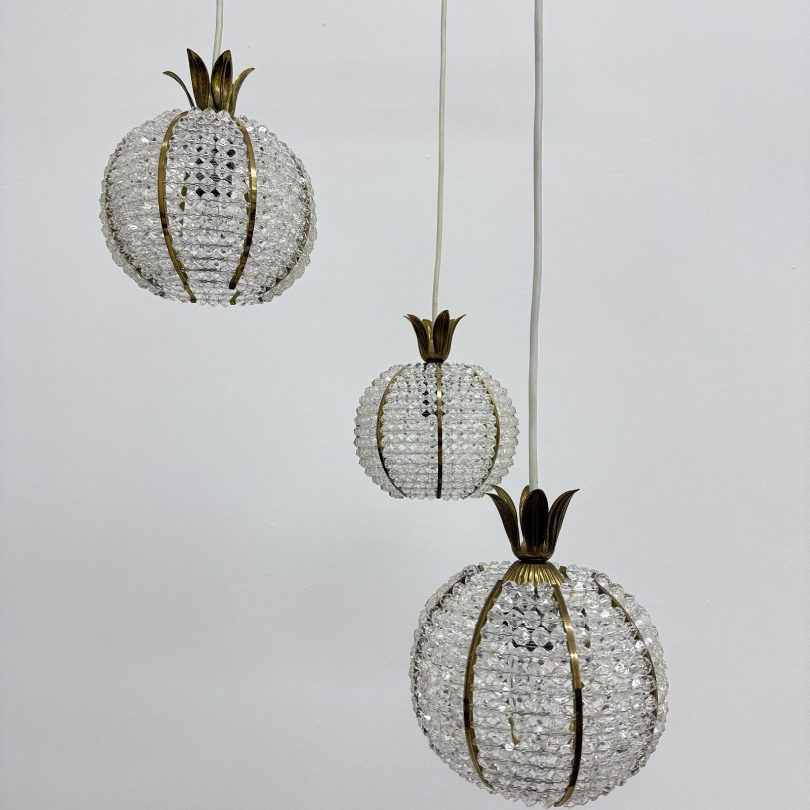 Rare Pinappple Design Cascade Hanging Lamp With 3 Balls By Emil Stejnar, 1950s