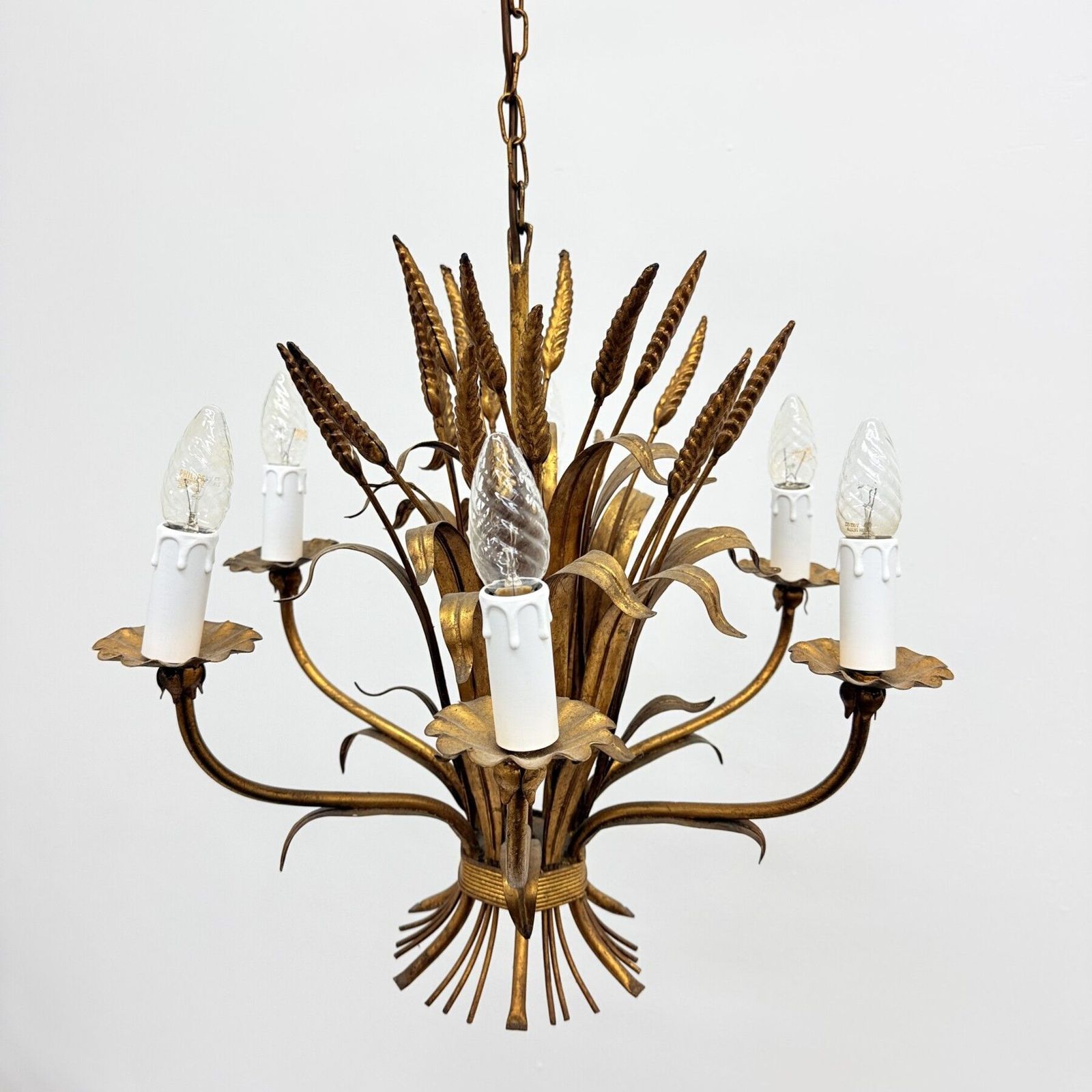 Wheat Sheaf Leaf Gold Gilt Chandelier By Hans Kögl , 1960’s Germany