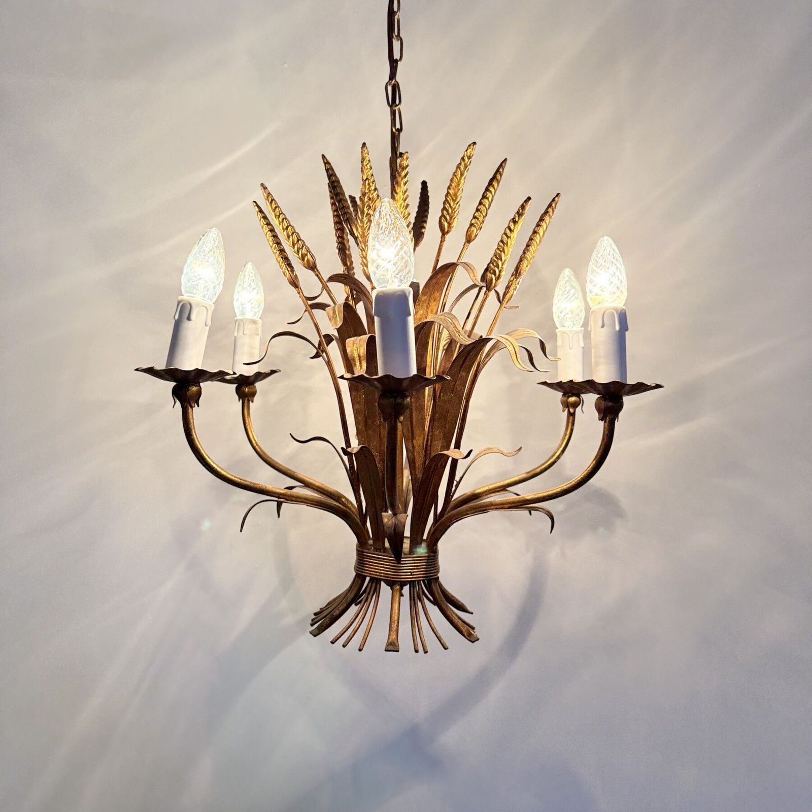 Wheat Sheaf Leaf Gold Gilt Chandelier By Hans Kögl , 1960’s Germany photo vintage