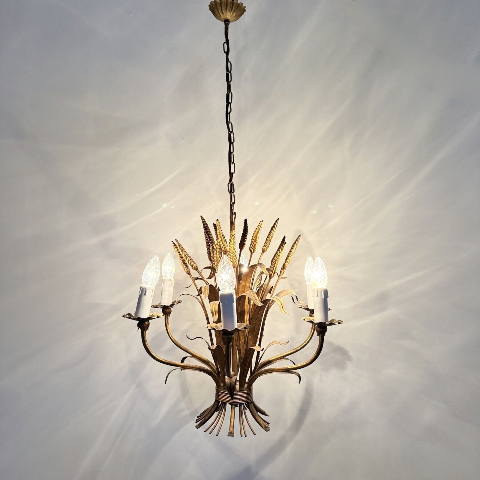 photo furniture Wheat Sheaf Leaf Gold Gilt Chandelier By Hans Kögl , 1960’s Germany