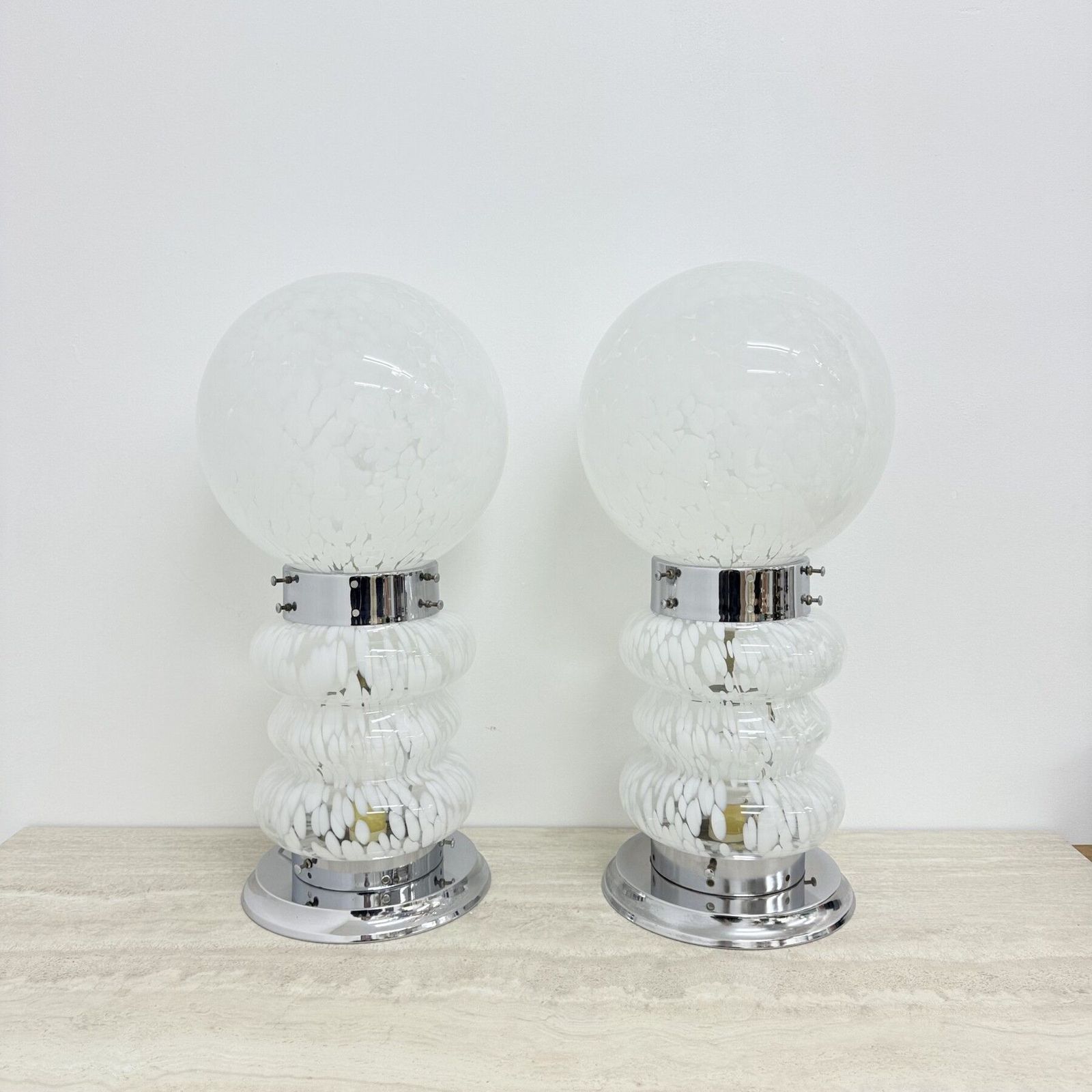 Paar Mid Century Design Mazzega Carlo Nason Glazen Tafellamp / Vloerlamp, Jaren 1970 photo vinterior
