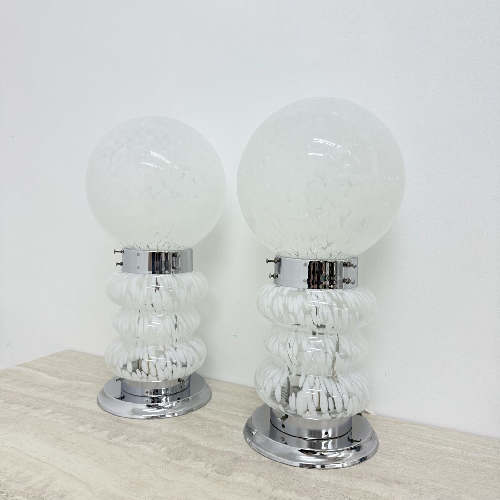 photo furniture Paar Mid Century Design Mazzega Carlo Nason Glazen Tafellamp / Vloerlamp, Jaren 1970