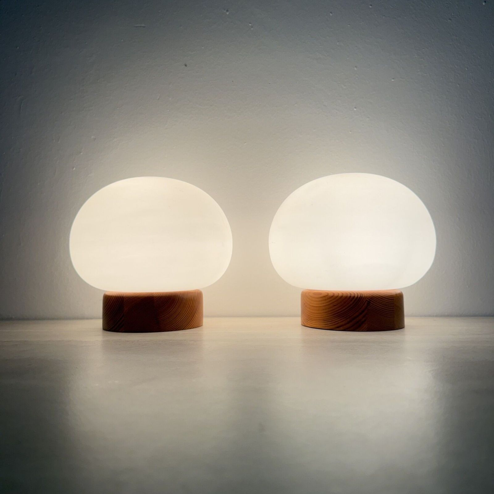 Set Of 2 Pine Wood And Opaline Glass Table Lamps , 1970s photo furniture