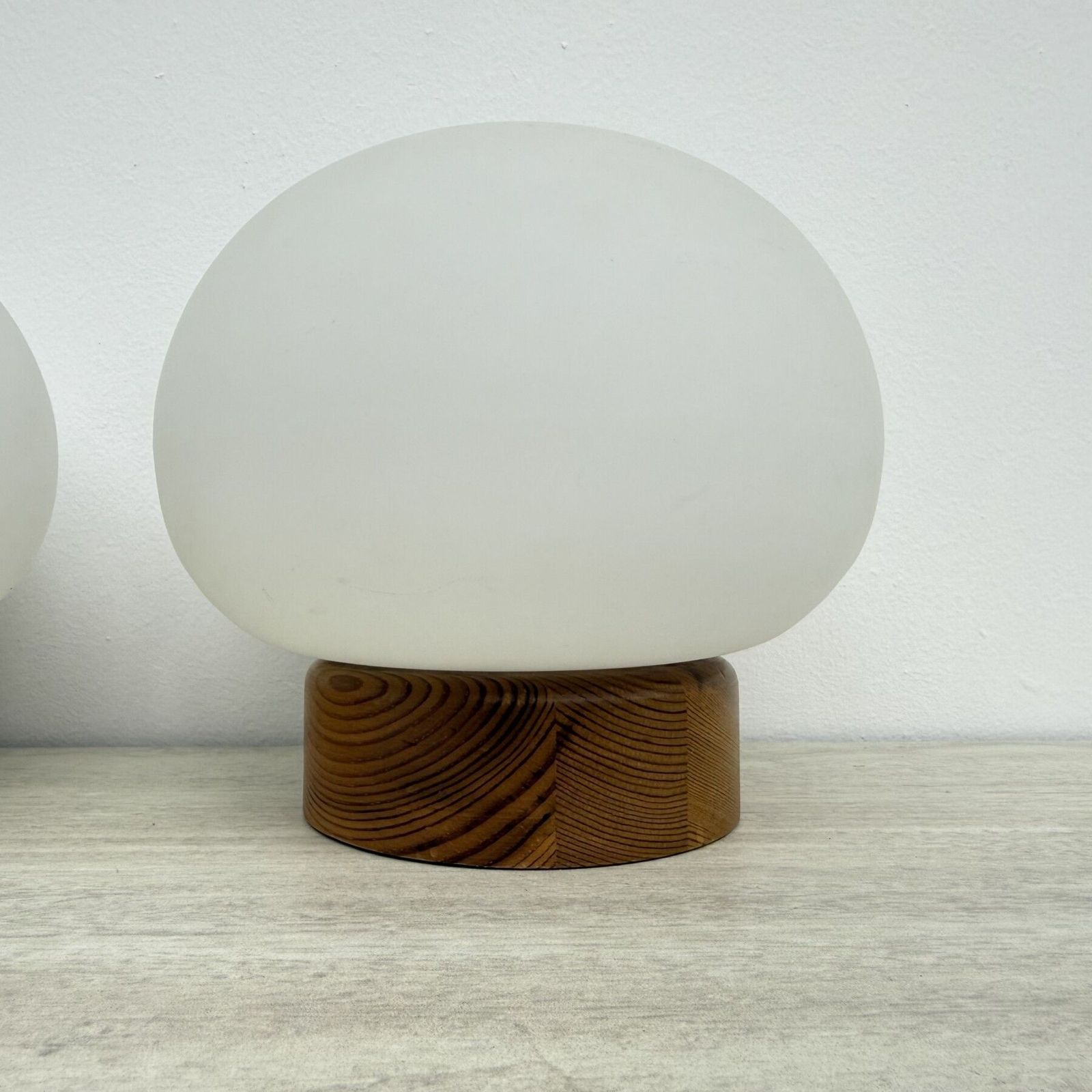photo buy Set Of 2 Pine Wood And Opaline Glass Table Lamps , 1970s