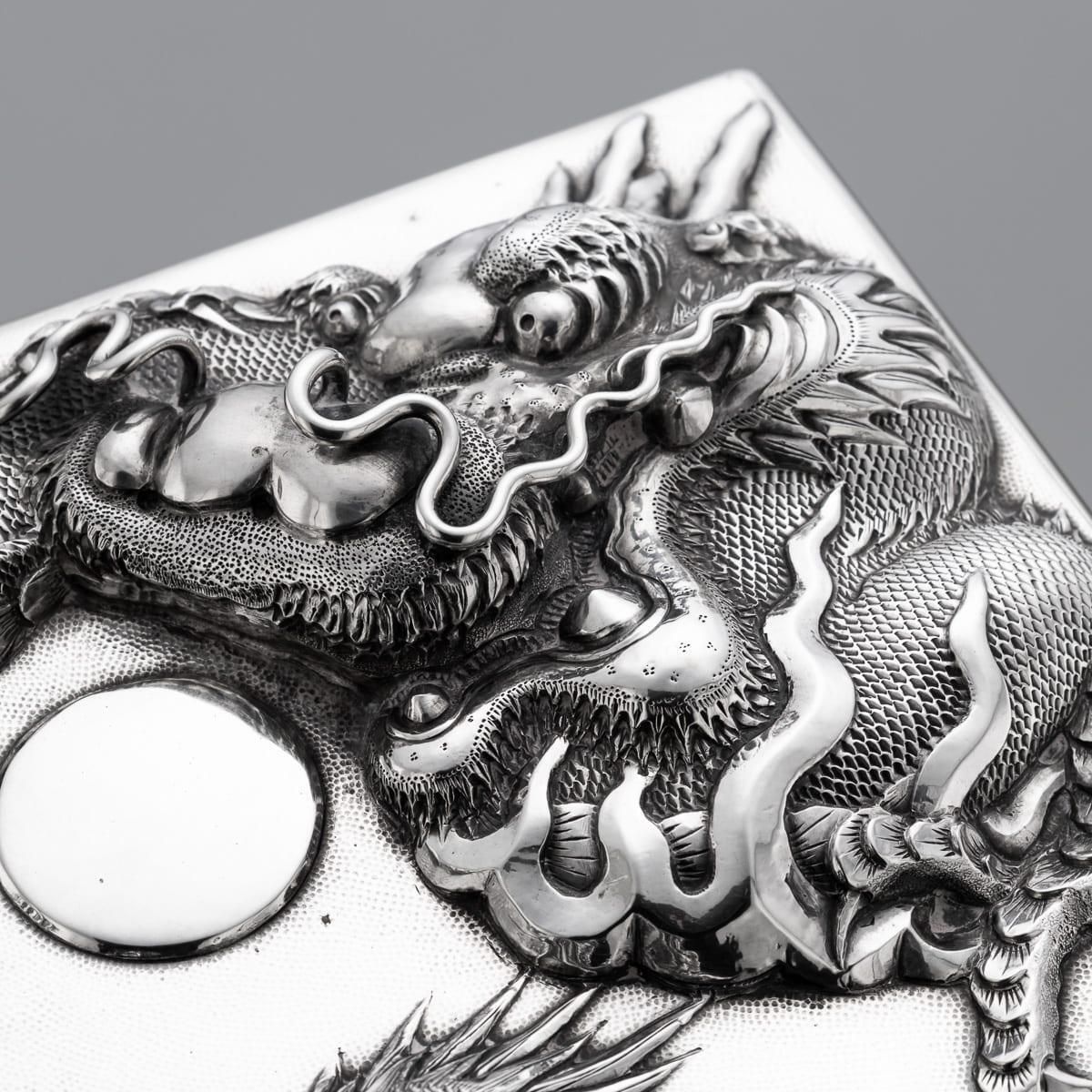 Home Decor Antique Japanese Meiji Period Silver Humidor Box With Dragon Relief photo
