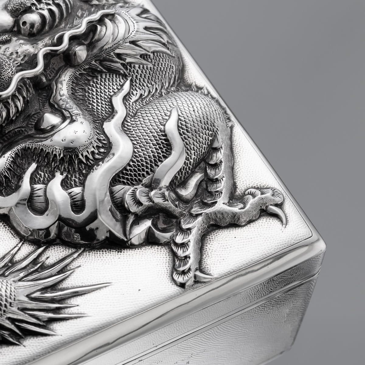 4683.0 Antique Japanese Meiji Period Silver Humidor Box With Dragon Relief photo