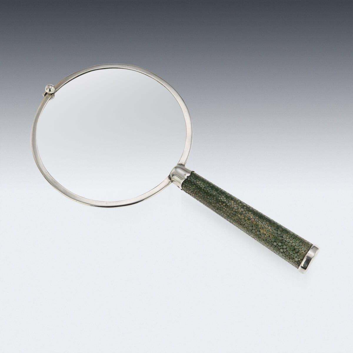 Antique 20th Century English Solid Silver & Shagreen Magnifying Glass C.1911 photo for sale