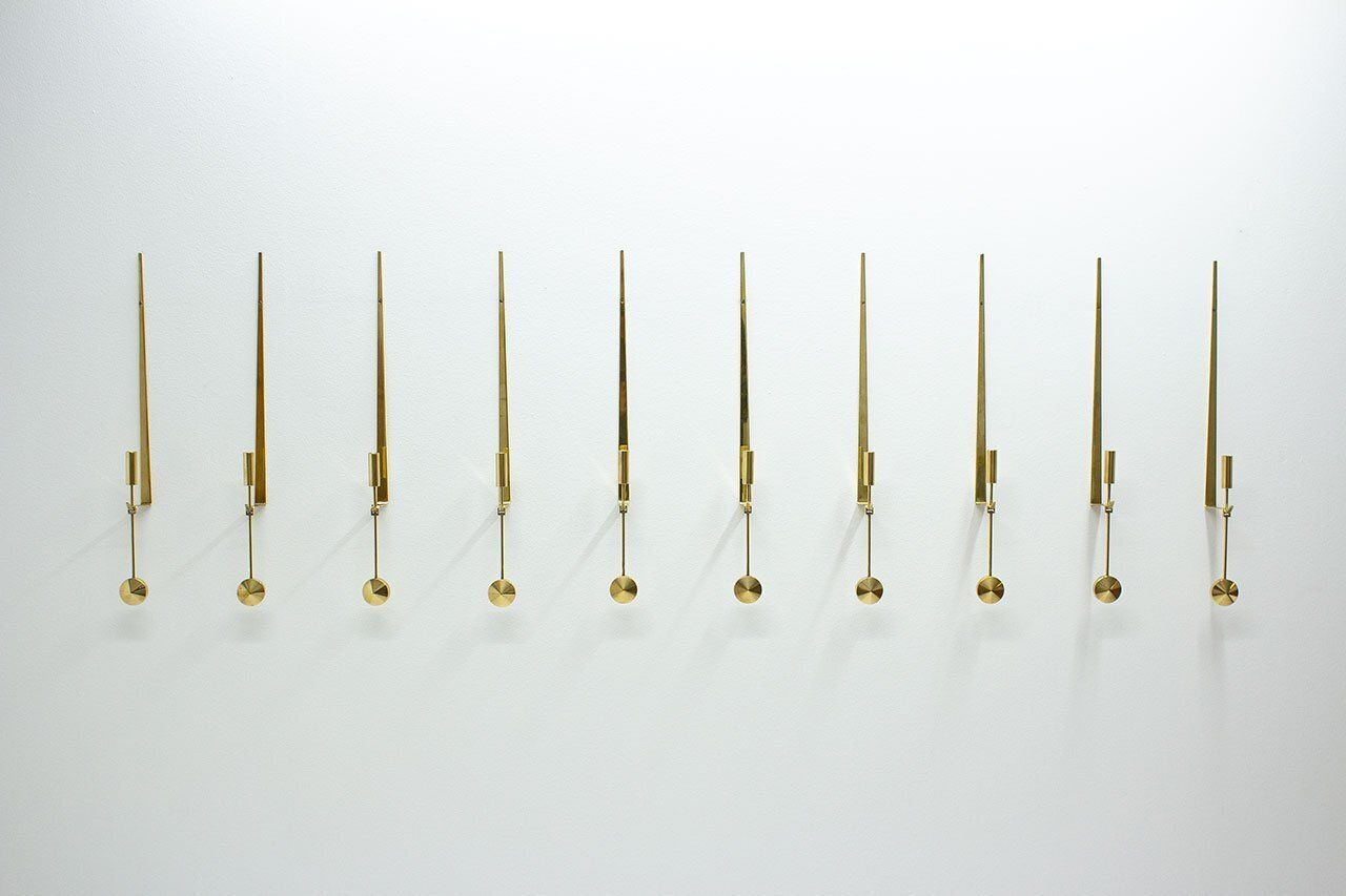 Swedish Brass Candle Sconces By Pierre Forssell For Skultuna, 1970s, Set Of 10 photo for sale