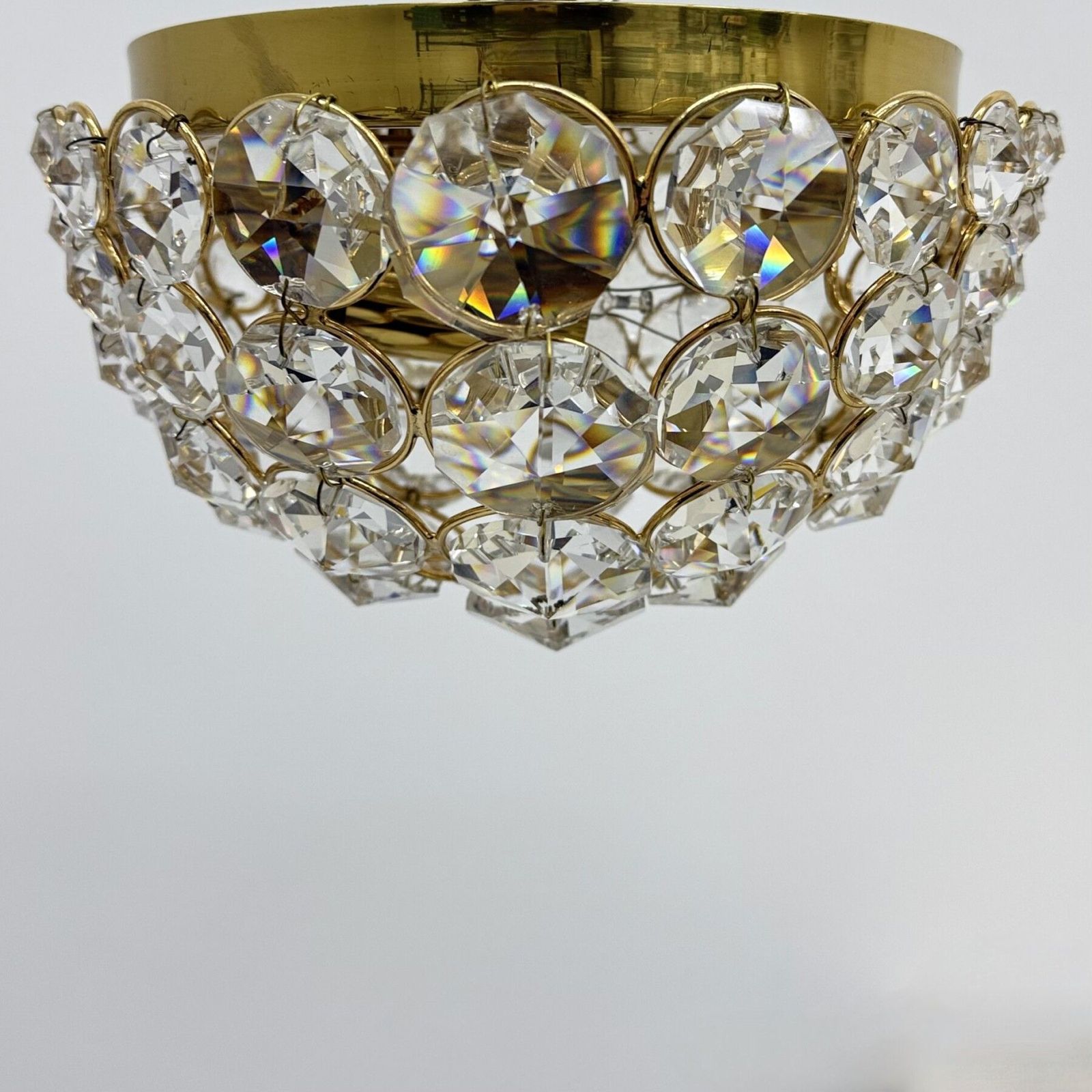 Palwa Kristal En Messing Plafondlamp, Opbouwmontage, Jaren 1970 photo vinterior