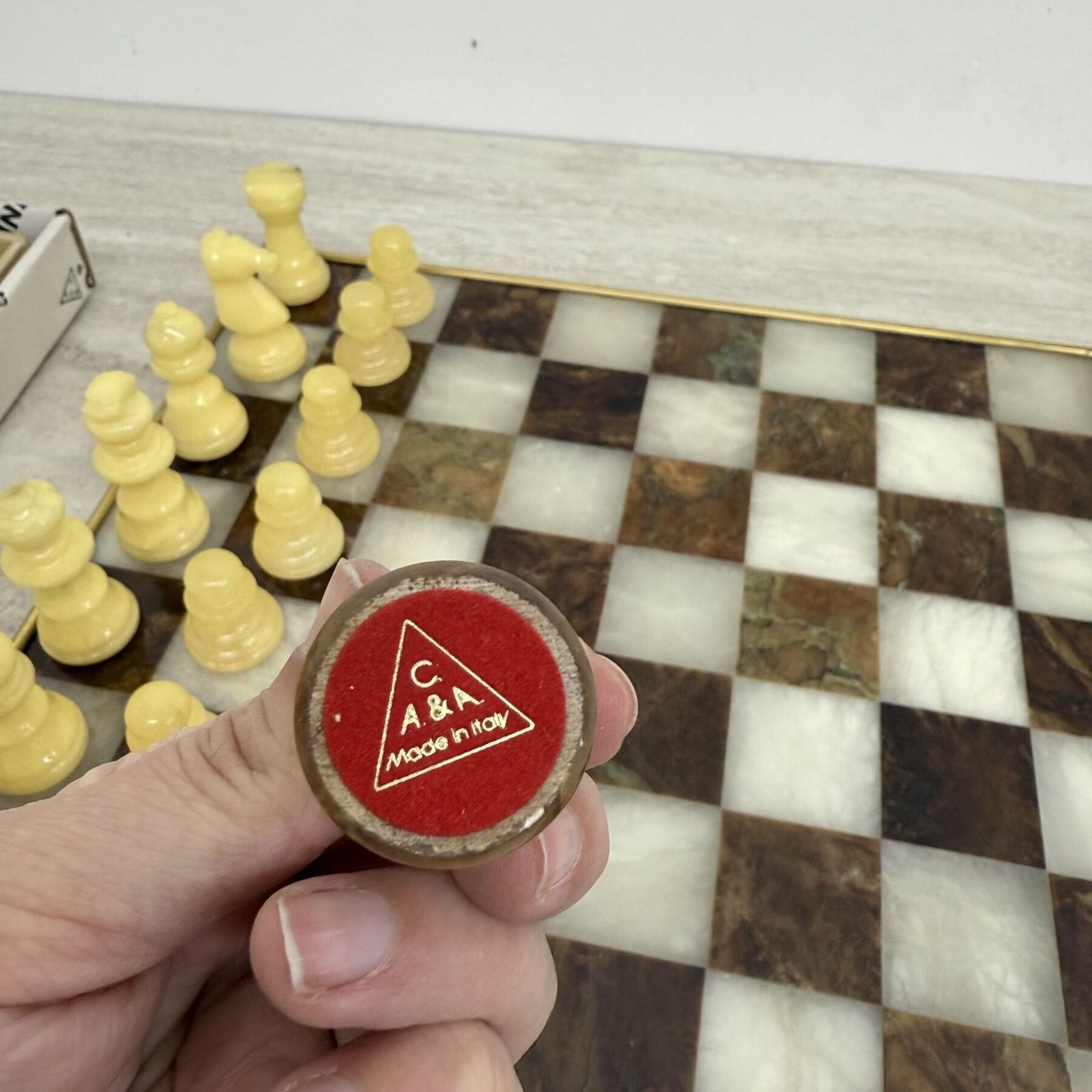 Vintage Marmeren Schaakset Met Messing, Chiellini, Jaren 1970 photo 619.0