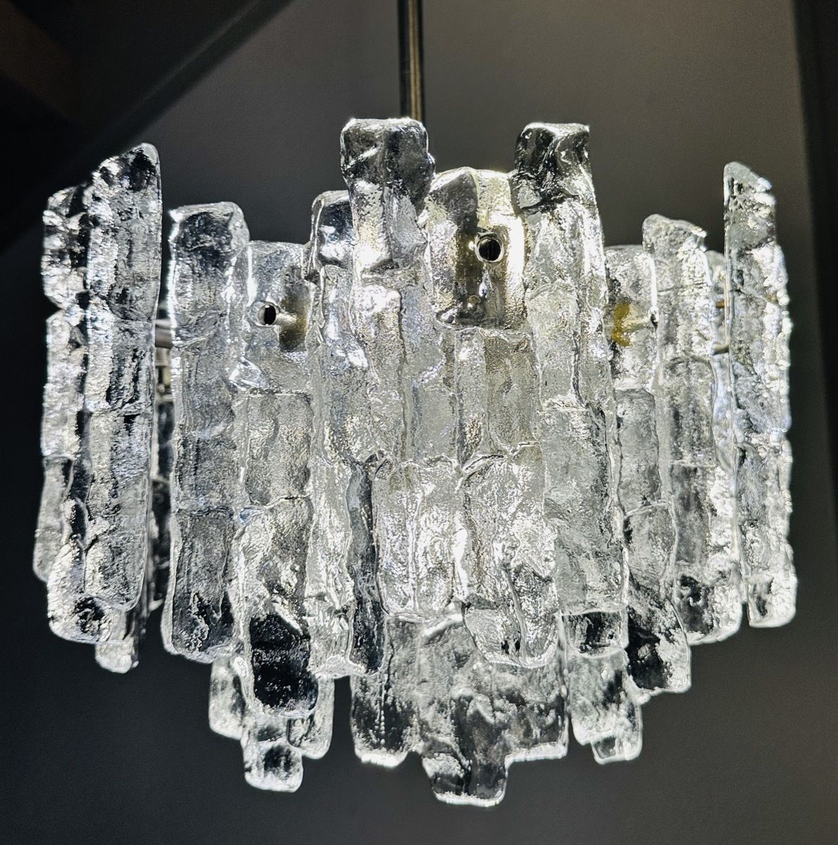 1960s Vintage Austrian Kalmar Franken Ag Two Tiered Iced Murano Glass Chandelier photo 1575.0