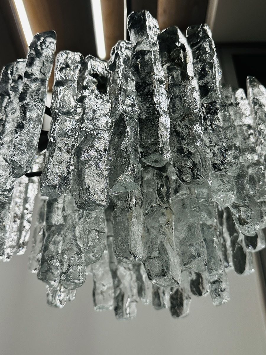 1960s Vintage Austrian Kalmar Franken Ag Two Tiered Iced Murano Glass Chandelier photo vintage