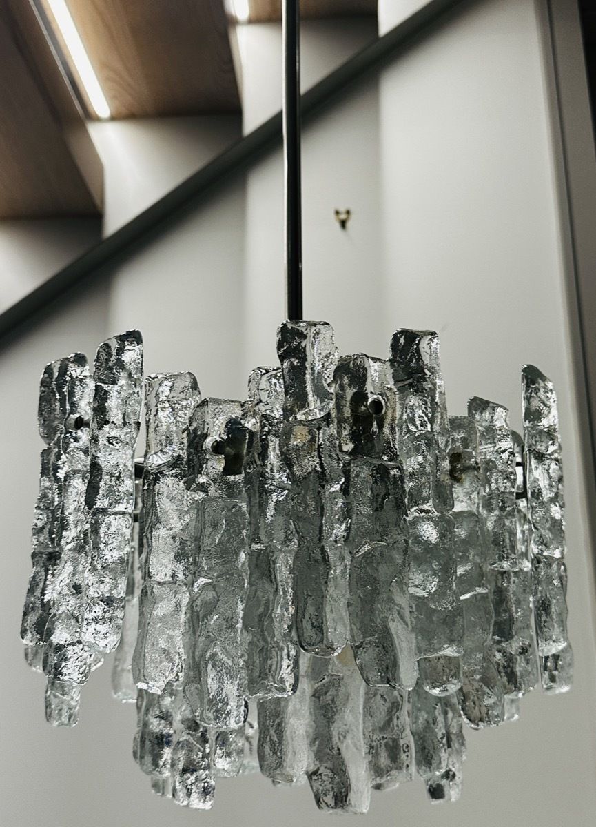 photo furniture 1960s Vintage Austrian Kalmar Franken Ag Two Tiered Iced Murano Glass Chandelier