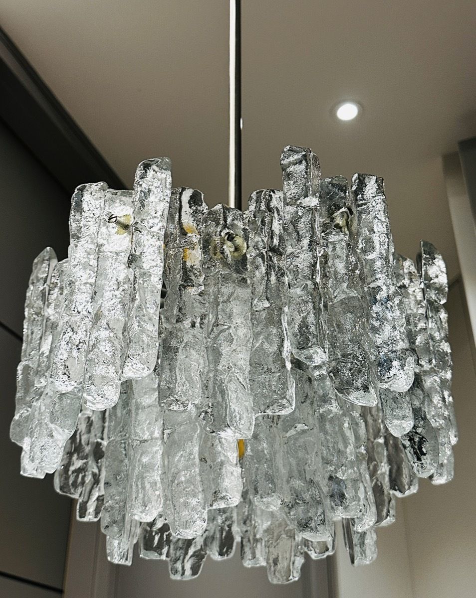Lighting 1960s Vintage Austrian Kalmar Franken Ag Two Tiered Iced Murano Glass Chandelier photo