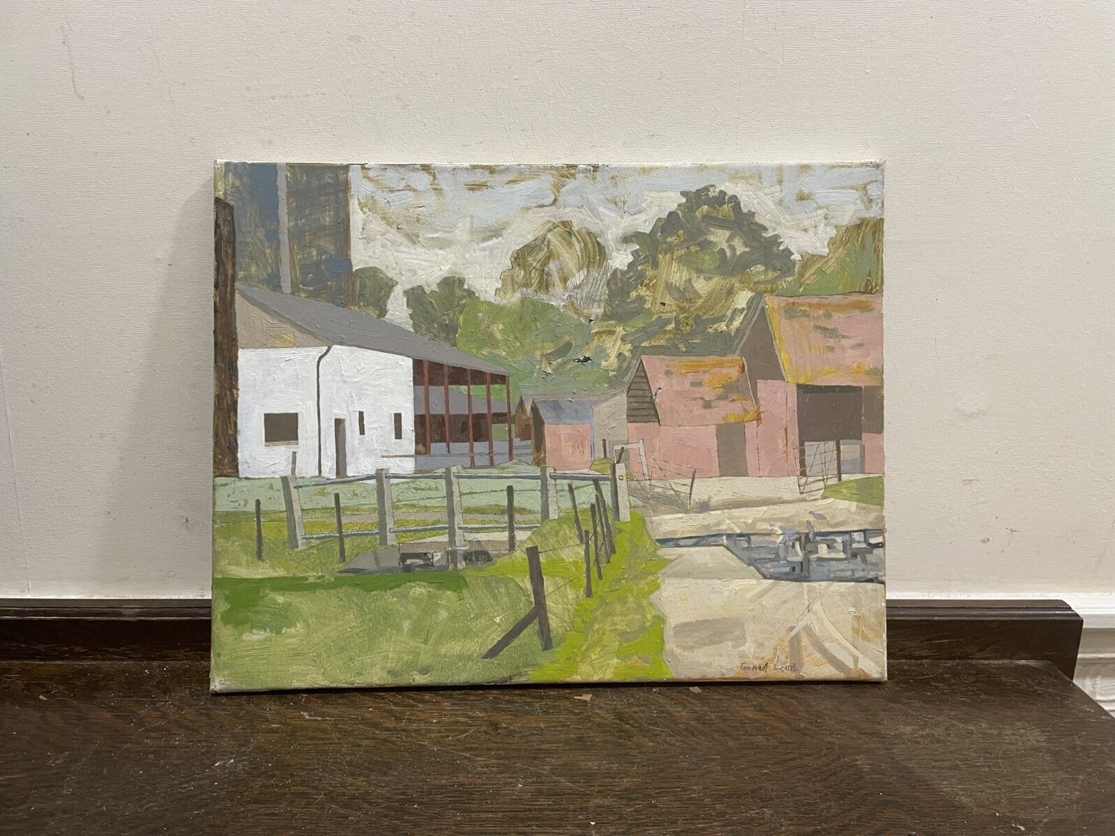photo vintage Conrad Lewis Oil Painting On Canvas Mid Century Landscape English School