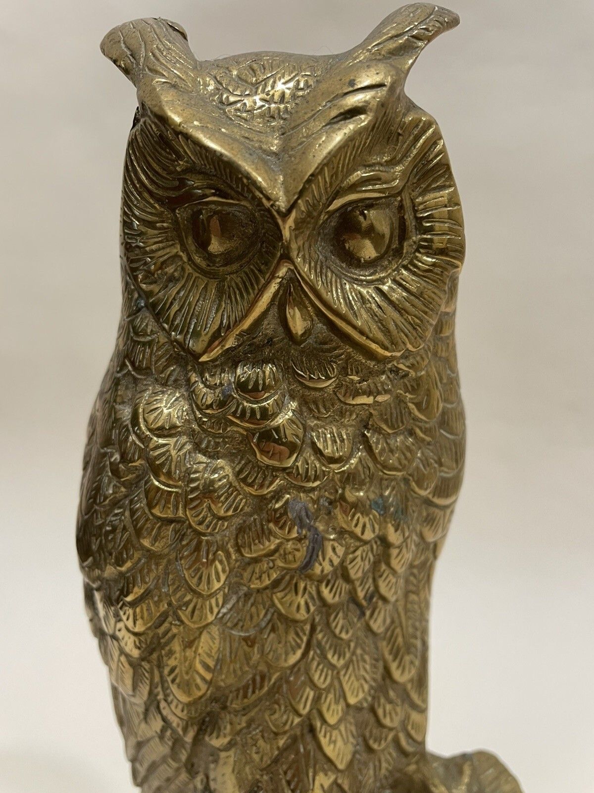 Antique 1930s Vintage Brass Owl Ornament Large Detailed Figurine photo Art