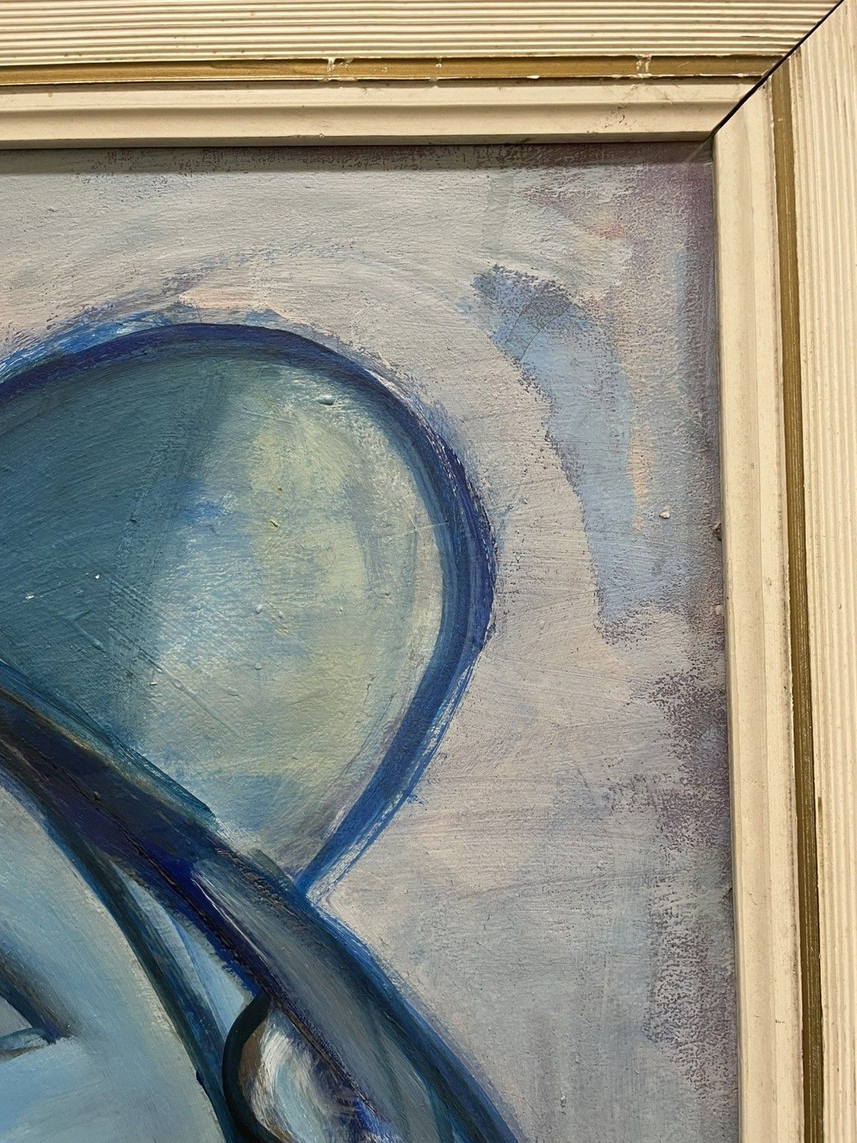 Large Vintage Original Oil Painting  Style Of Picasso Blue Woman Portrait Framed photo furniture
