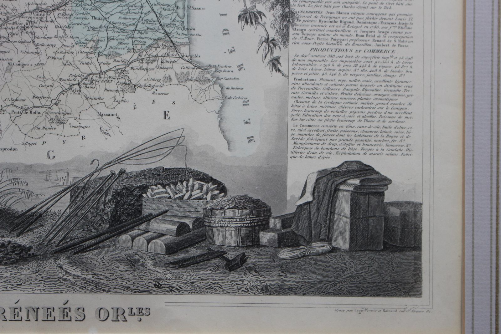 A Decorative Antique Map Titled "Dept. Des Pyrenees Orles" By  Victor Levasseur C1856 photo Art