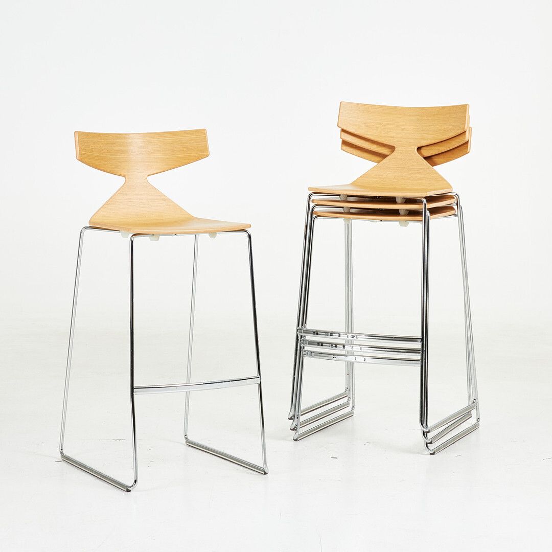 Lievore Altherr Molina “Saya” Bar Stools For Arper, Set Of 4, Ash & Stainless Steel , Saya, Italy photo Furniture