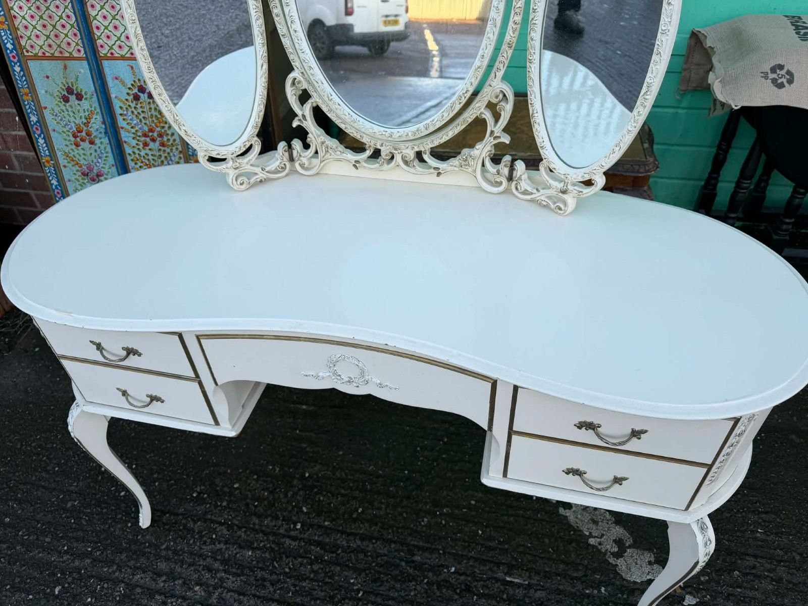 French Style Dressing Table With Triple Mirror  Ready To Upcycle photo for sale